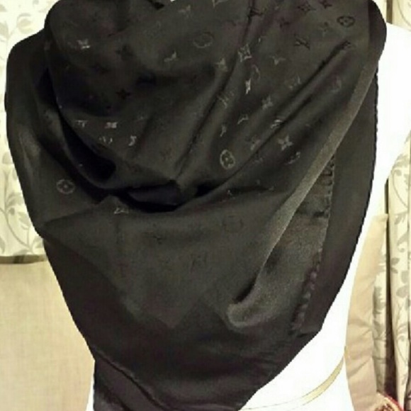 Louis Vuitton Accessories - Louis Vuitton Chale Silk Black Scarf